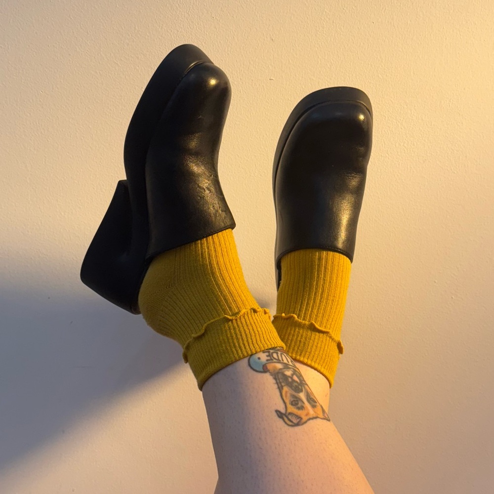 Camper Black Leather Mules with chunky heel
